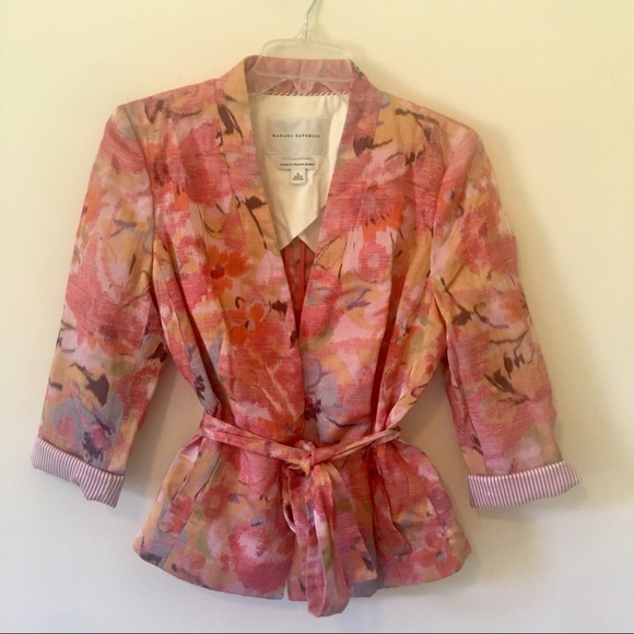 {Banana Republic} Floral Linen Blend Tie Blazer - Picture 1 of 8